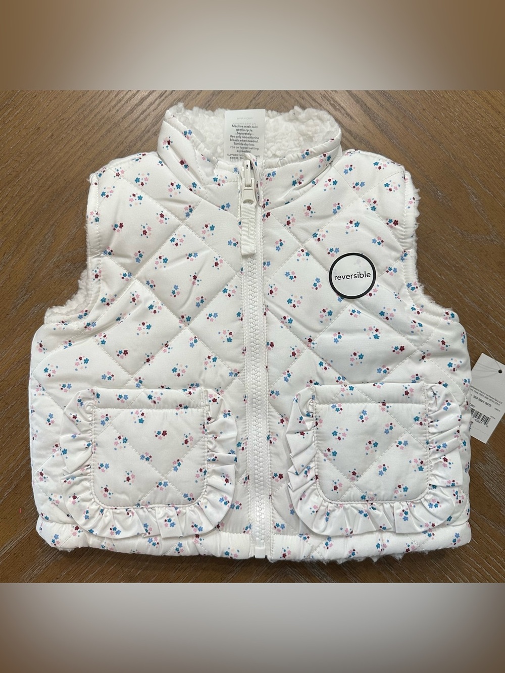 Okie Dokie 12 Months Girls Pale Ecru Floral Reversible Vest NWT